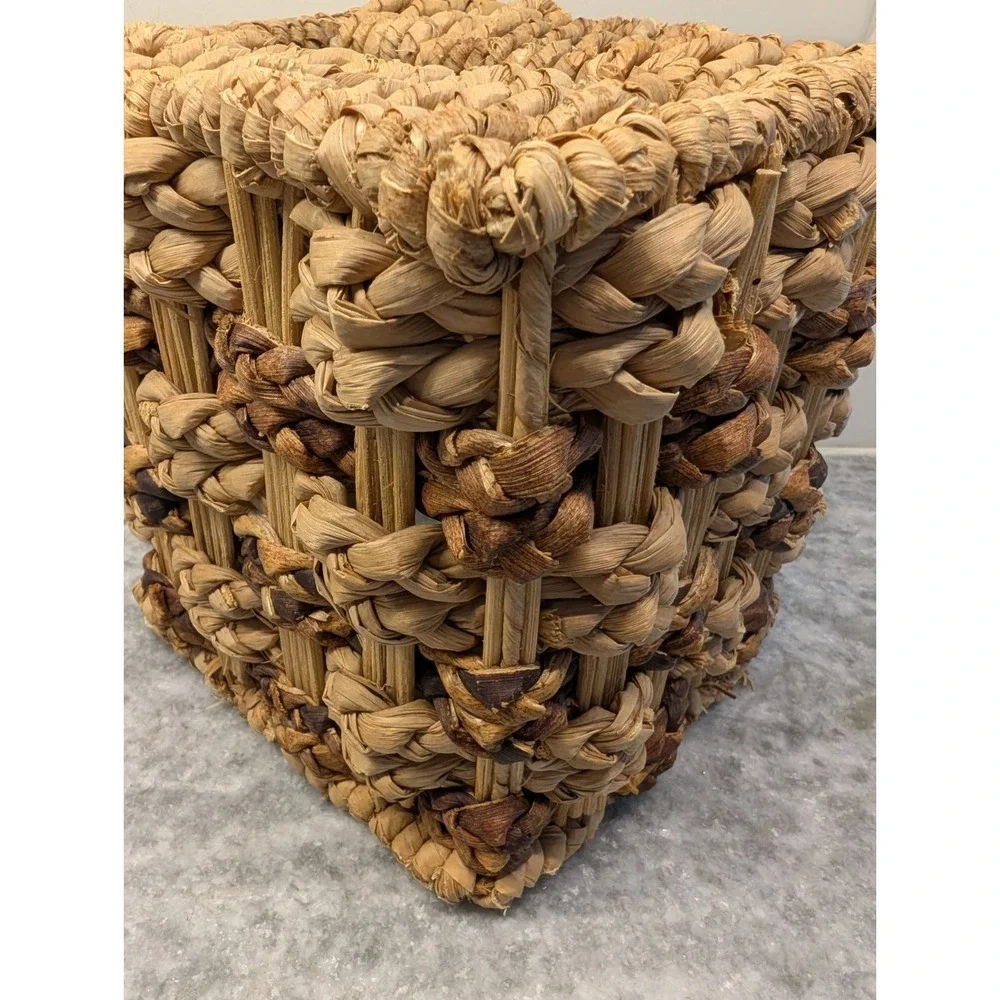 Vintage Rattan Brown Wicker Basket Woven Square‎ Tissue Box Cover